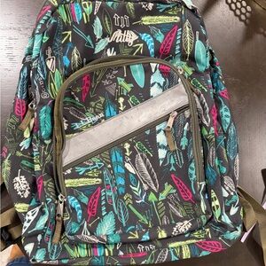 L.L. Bean Multicolor Feather Print Backpack